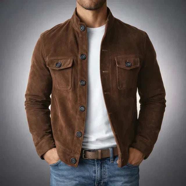 Men's Classic Military Style Jacket with Chest Flap Pockets