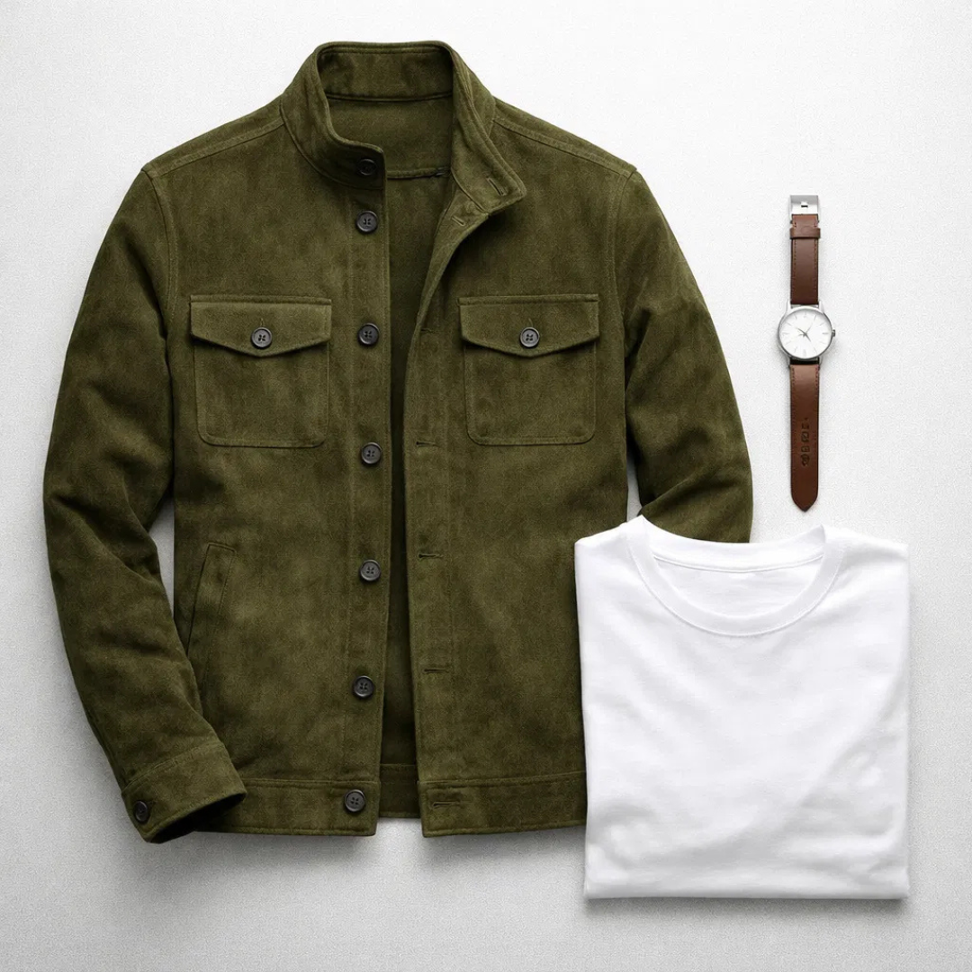 Men's Classic Military Style Jacket with Chest Flap Pockets
