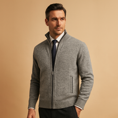 Men's Classic Zip-Up Cardigan with Side Pockets and Ribbed Trim