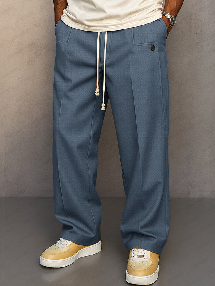 Men's Essential Straight Leg Trousers with Drawstring Waist