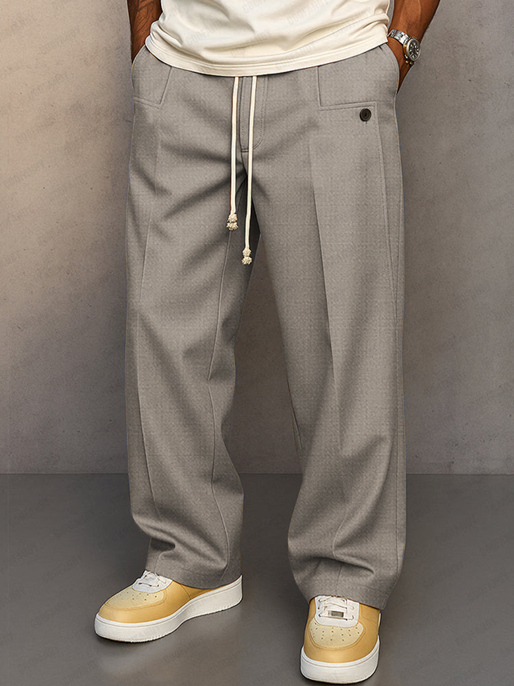 Men's Essential Straight Leg Trousers with Drawstring Waist
