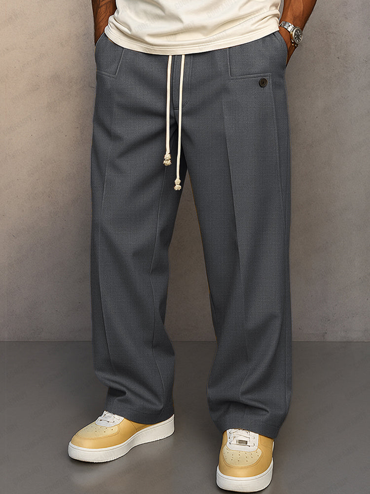 Men's Essential Straight Leg Trousers with Drawstring Waist