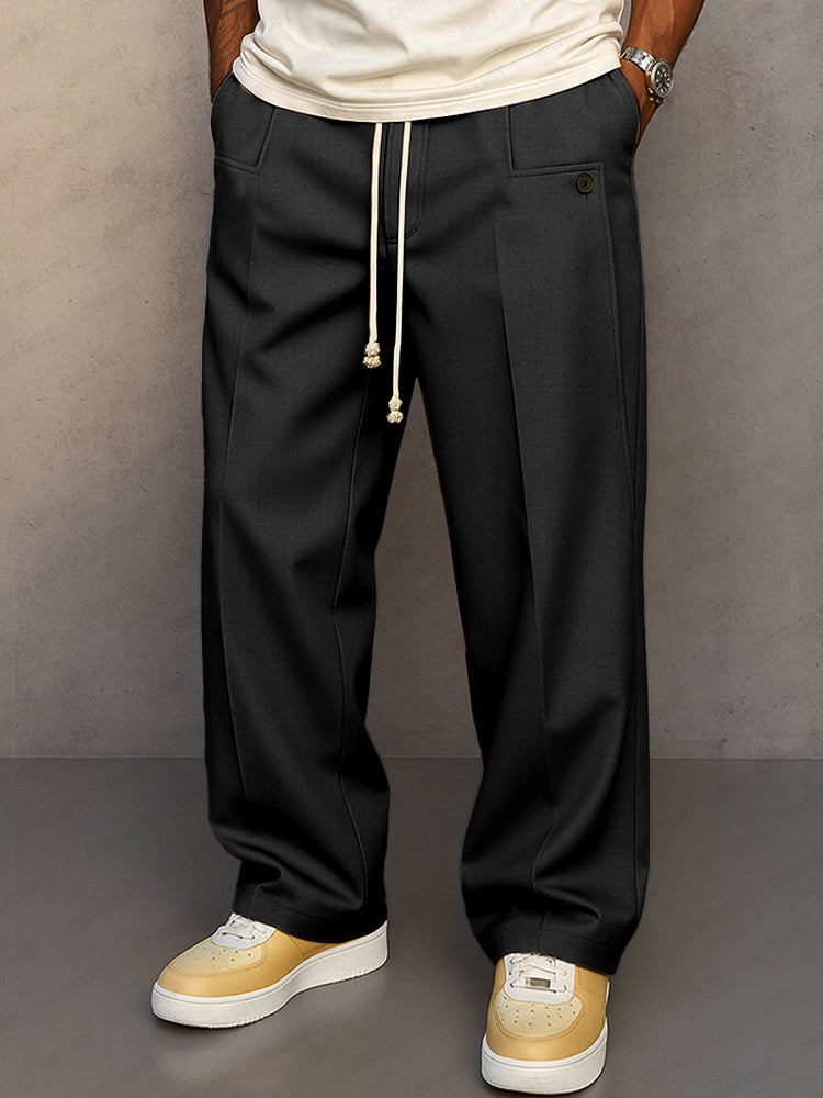 Men's Essential Straight Leg Trousers with Drawstring Waist