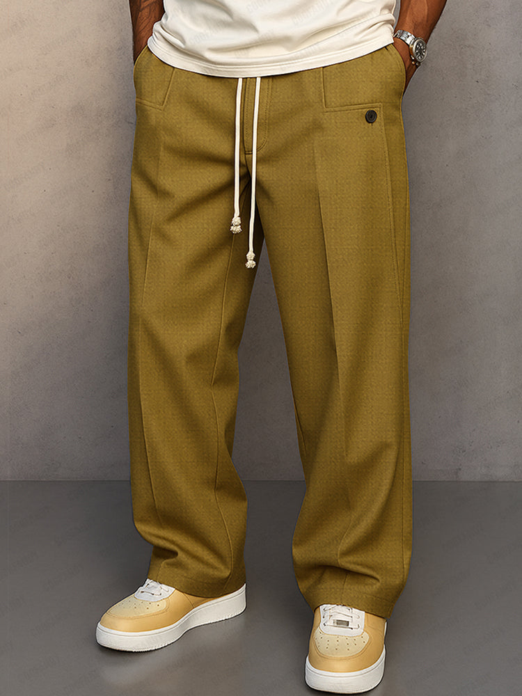 Men's Essential Straight Leg Trousers with Drawstring Waist