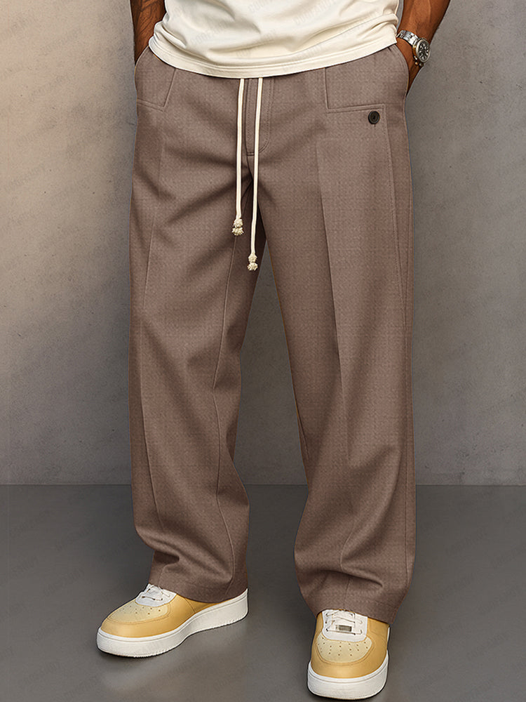 Men's Essential Straight Leg Trousers with Drawstring Waist
