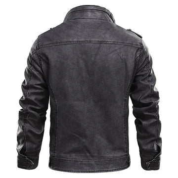 Men's Faux Leather Biker Jacket with Zip Pockets