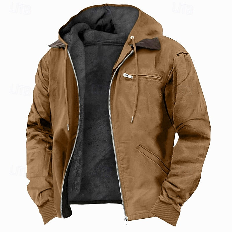 Men's Hooded Jacket with Full Zip and Plush Lining