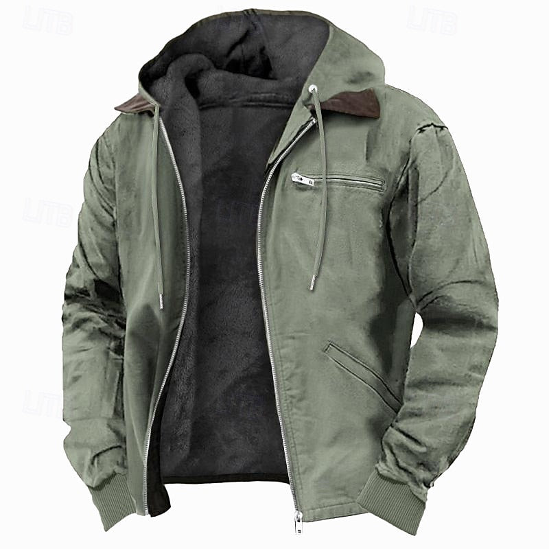 Men's Hooded Jacket with Full Zip and Plush Lining