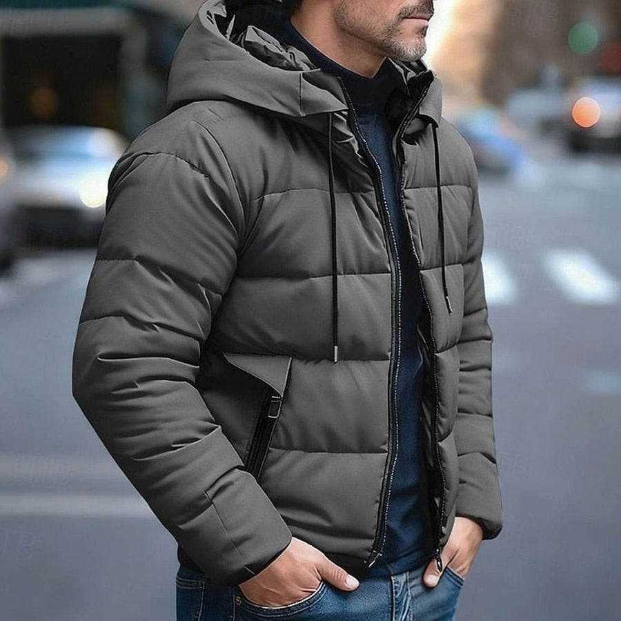 Men's Hooded Puffer Jacket with Quilted Design
