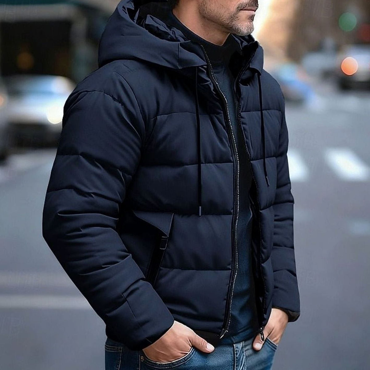 Men's Hooded Puffer Jacket with Quilted Design