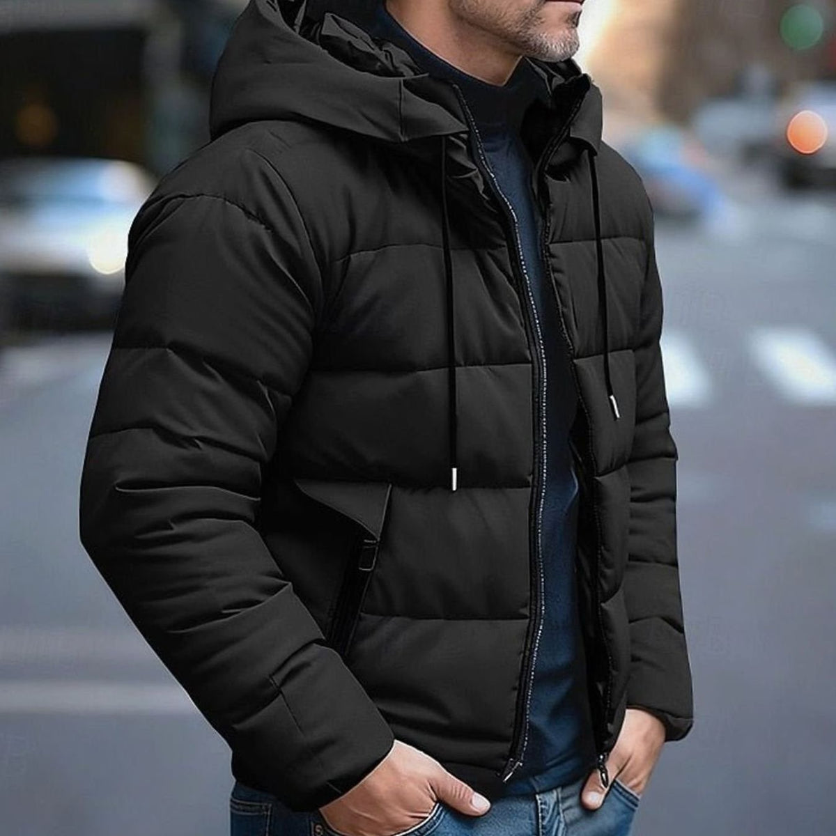 Men's Hooded Puffer Jacket with Quilted Design