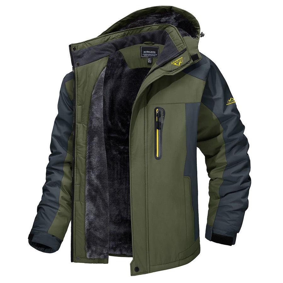 Men's Insulated Cold Weather Jacket with Hood and Zip Pockets