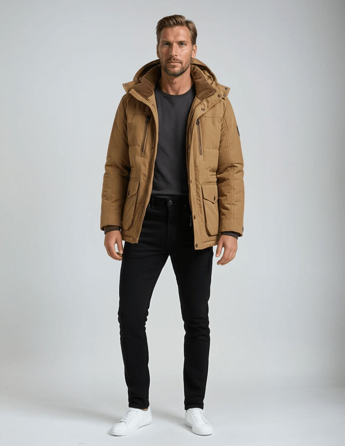 Men's Longline Hooded Winter Jacket with Padded Interior