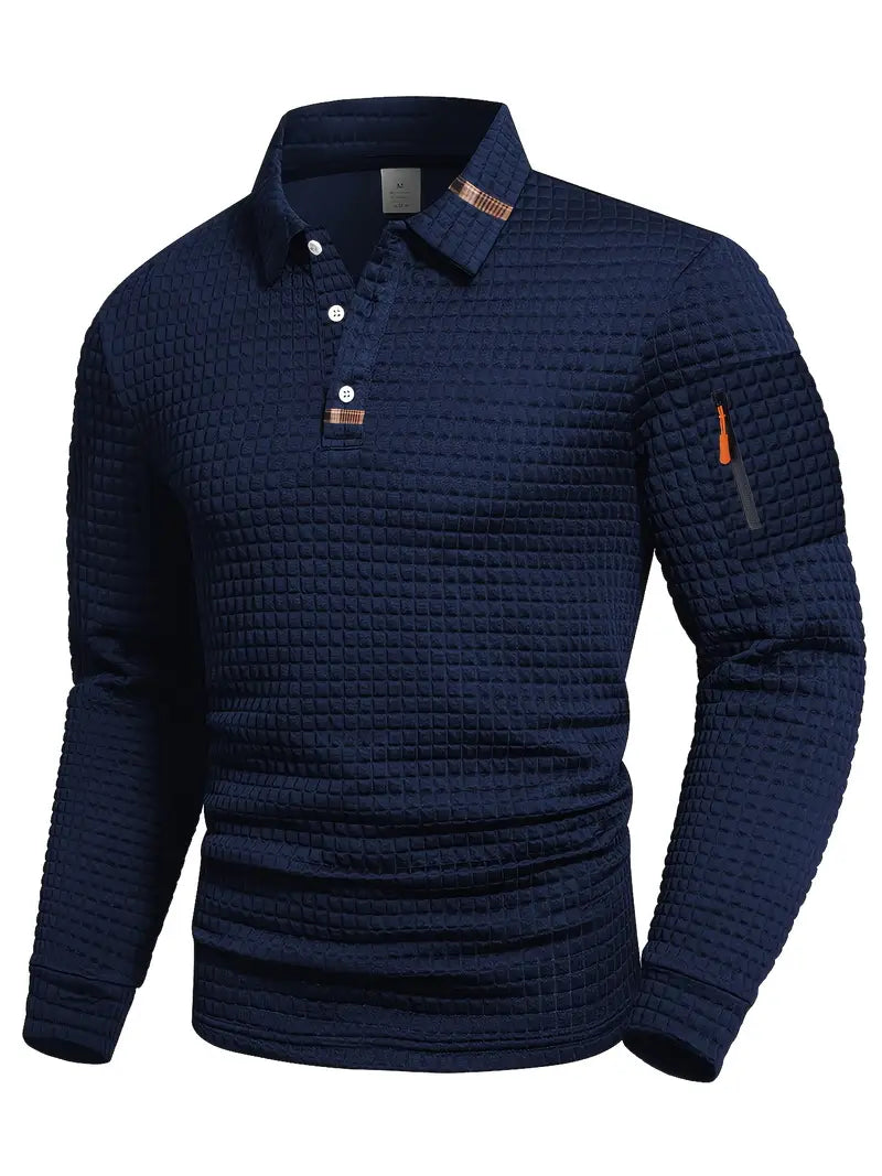 Men's Polo Collar Jumper with Zip Sleeve Pocket