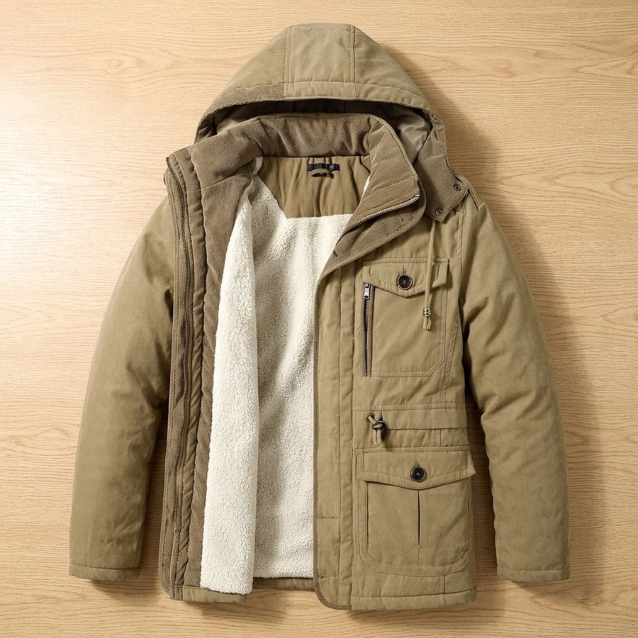 Men's Quilted Hooded Winter Jacket with Warm Lining