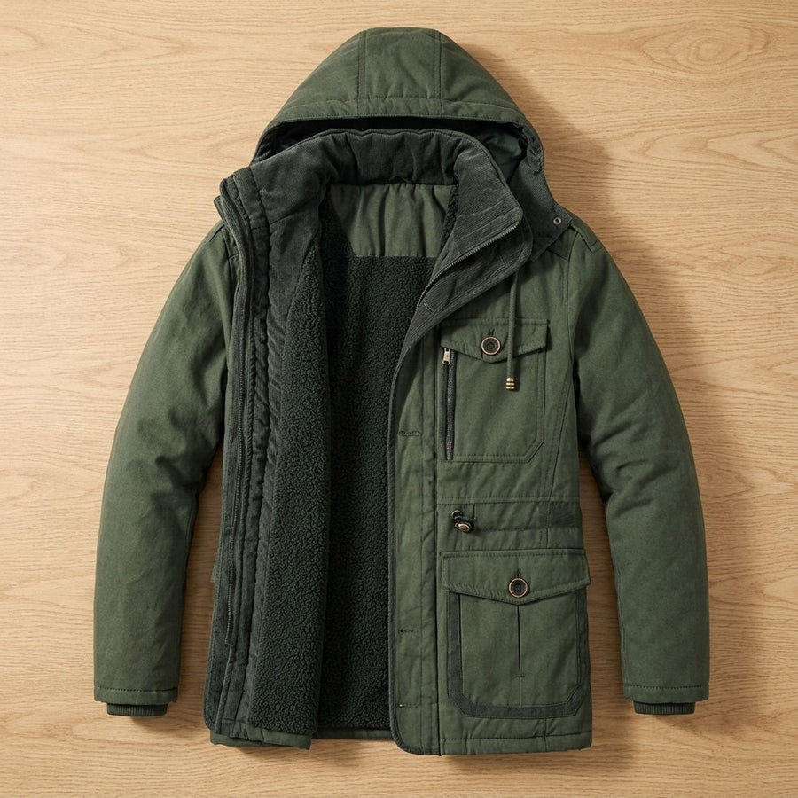 Men's Quilted Hooded Winter Jacket with Warm Lining