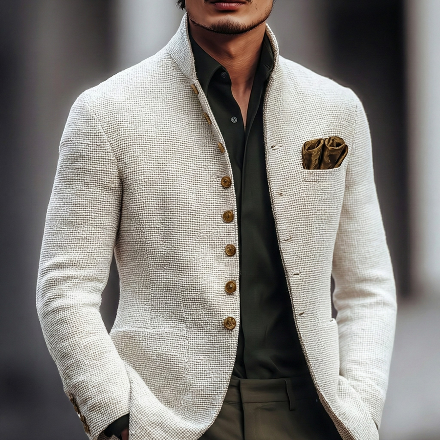 Men's Refined Single Breasted Cardigan with Stand Collar