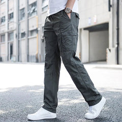 Men's Relaxed Stretch Cargo Trousers with Elastic Waist