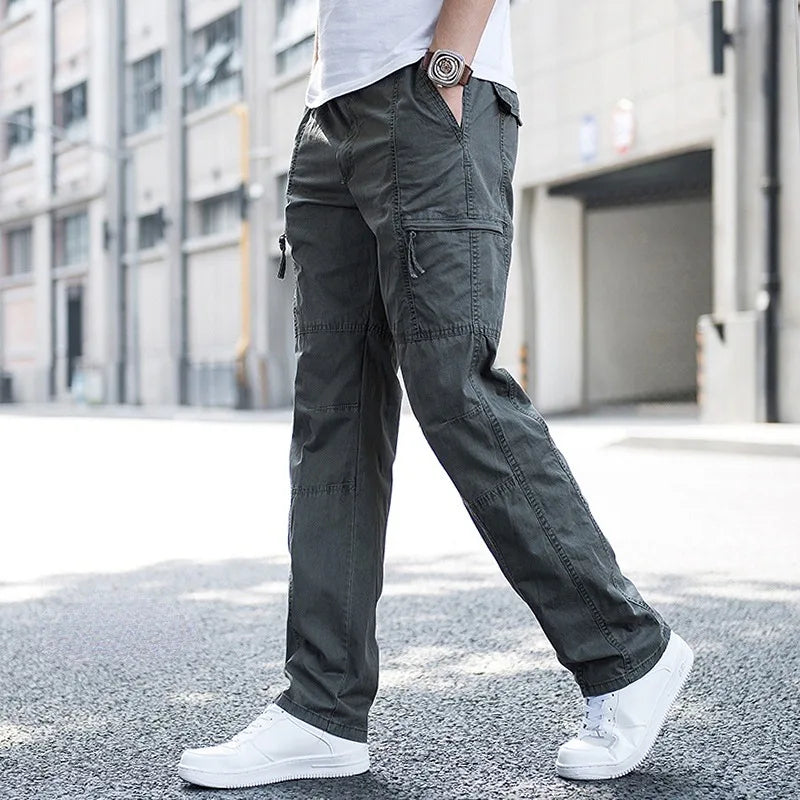Men's Relaxed Stretch Cargo Trousers with Elastic Waist
