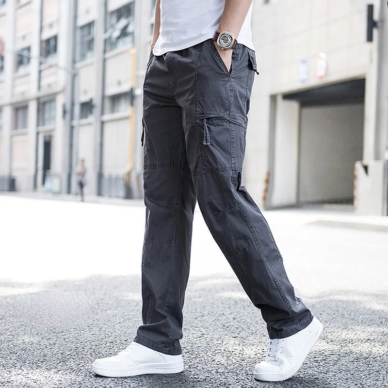 Men's Relaxed Stretch Cargo Trousers with Elastic Waist