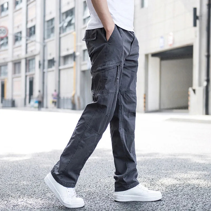 Men's Relaxed Stretch Cargo Trousers with Elastic Waist