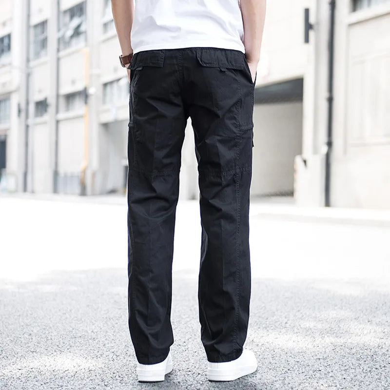 Men's Relaxed Stretch Cargo Trousers with Elastic Waist