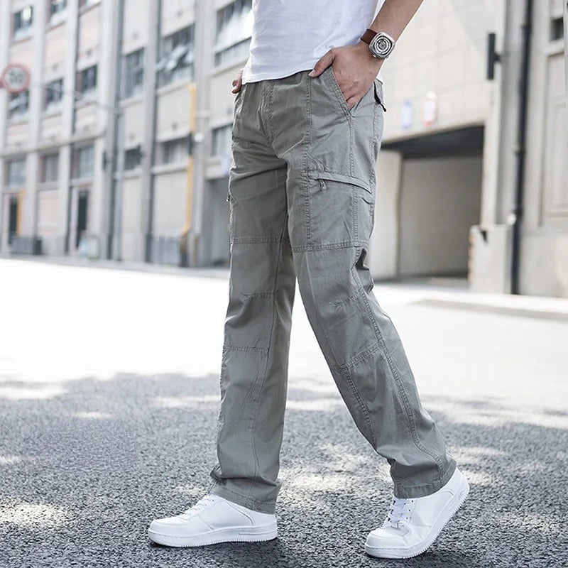 Men's Relaxed Stretch Cargo Trousers with Elastic Waist