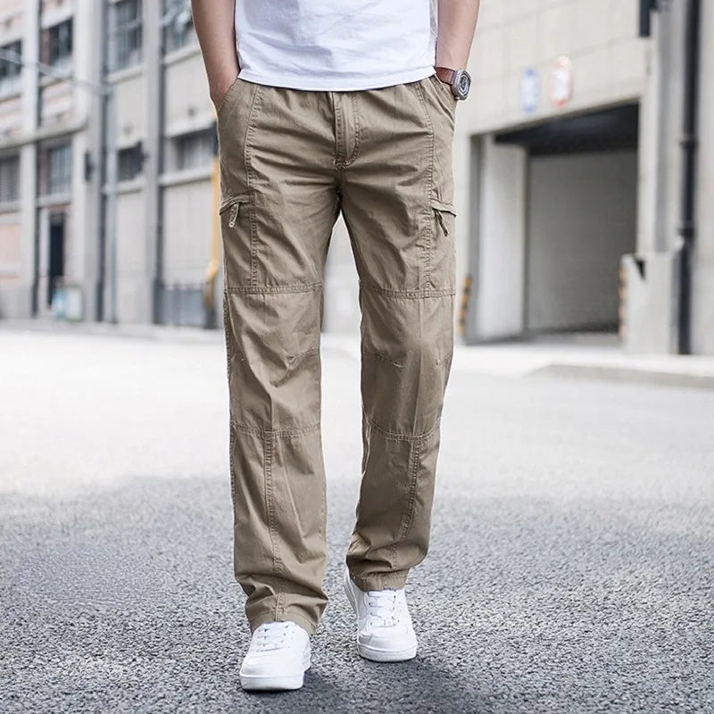 Men's Relaxed Stretch Cargo Trousers with Elastic Waist