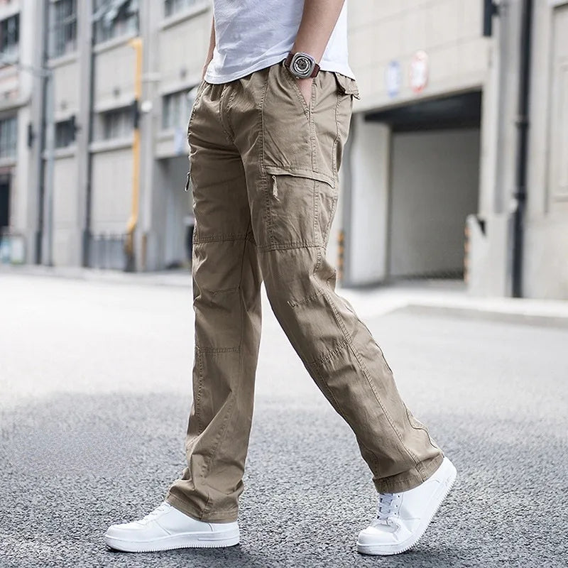 Men's Relaxed Stretch Cargo Trousers with Elastic Waist