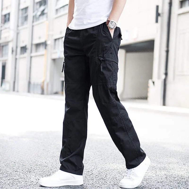 Men's Relaxed Stretch Cargo Trousers with Elastic Waist