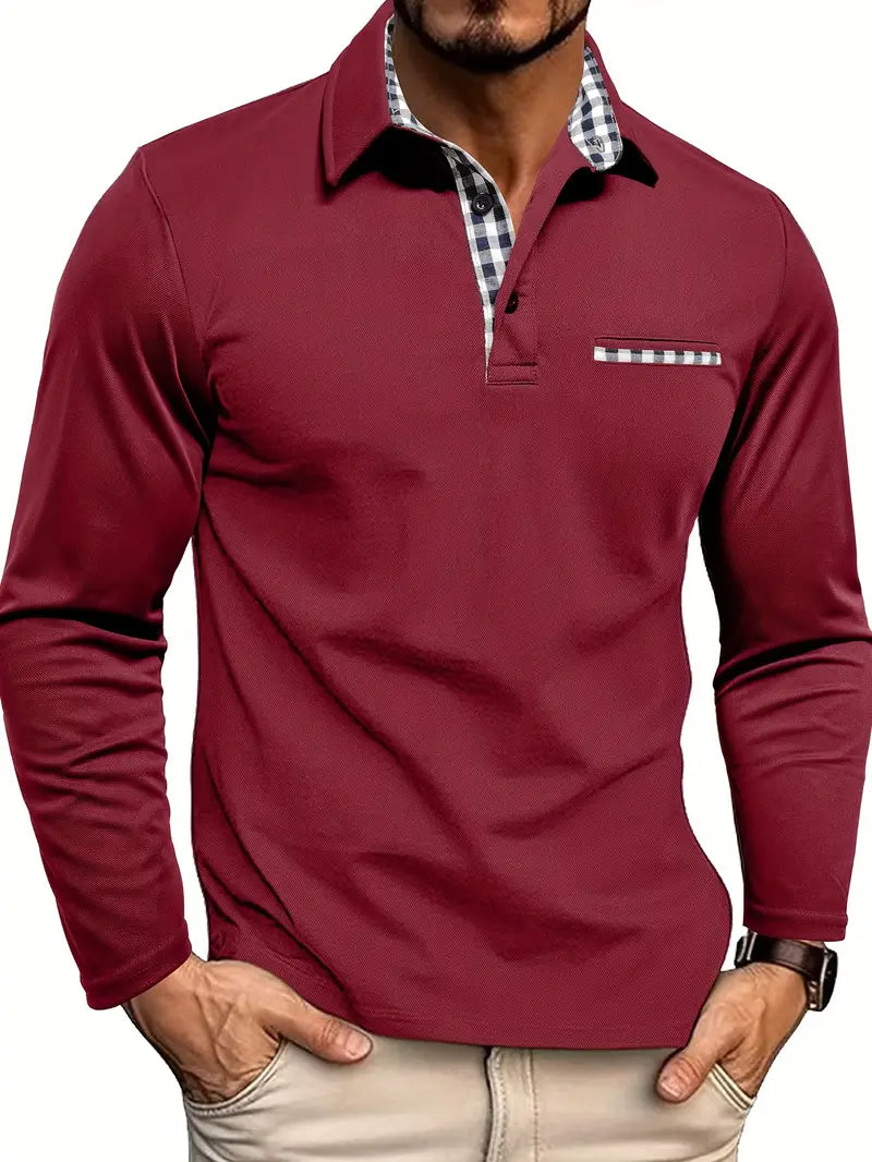 Men's Smart Casual Long Sleeve Polo Shirt with Classic Fit