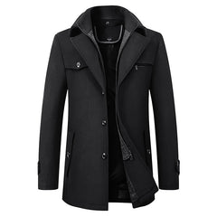 Men's Tailored Business Coat with Double Layer Stand Collar
