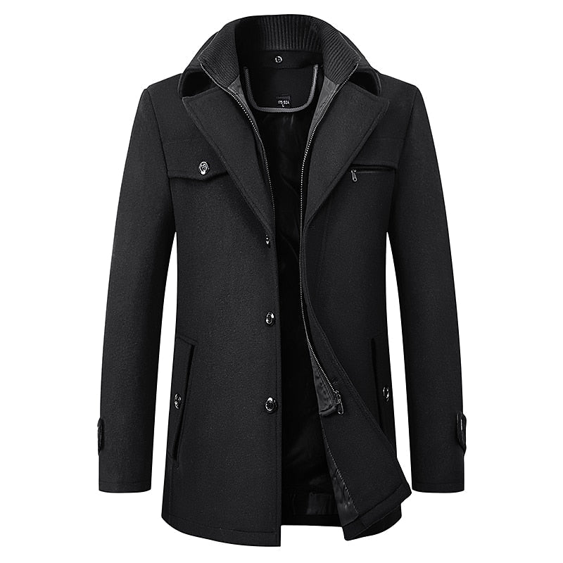 Men's Tailored Business Coat with Double Layer Stand Collar
