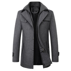 Men's Tailored Business Coat with Double Layer Stand Collar