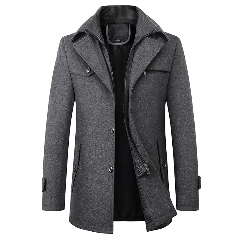 Men's Tailored Business Coat with Double Layer Stand Collar