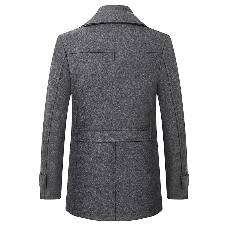 Men's Tailored Business Coat with Double Layer Stand Collar