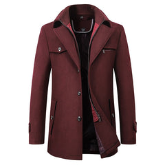 Men's Tailored Business Coat with Double Layer Stand Collar