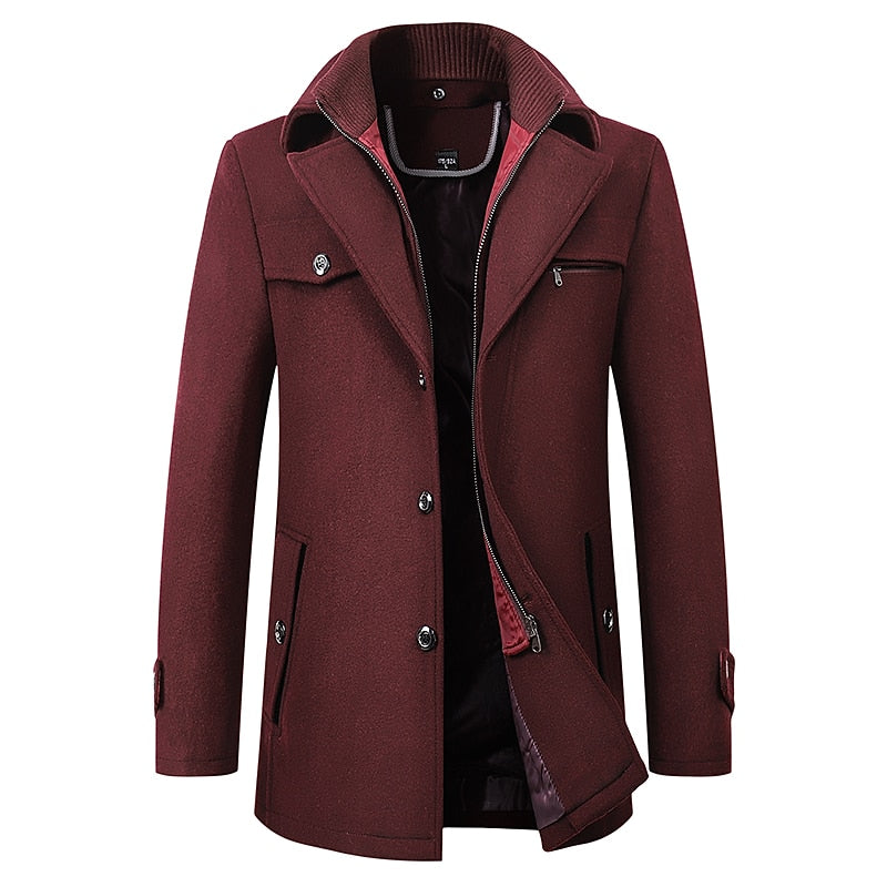Men's Tailored Business Coat with Double Layer Stand Collar