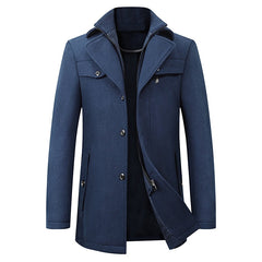 Men's Tailored Business Coat with Double Layer Stand Collar