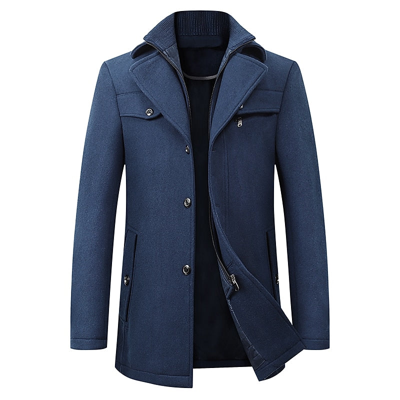 Men's Tailored Business Coat with Double Layer Stand Collar