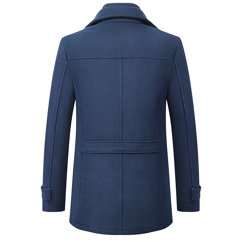 Men's Tailored Business Coat with Double Layer Stand Collar