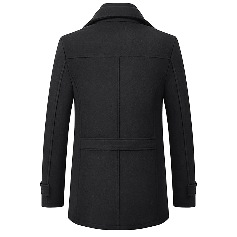 Men's Tailored Business Coat with Double Layer Stand Collar