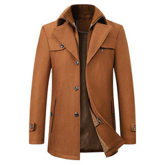 Men's Tailored Business Coat with Double Layer Stand Collar