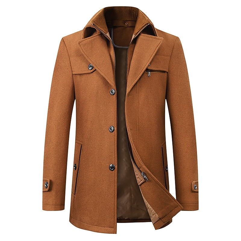 Men's Tailored Business Coat with Double Layer Stand Collar