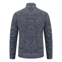 Men's Textured Full Zip Cardigan with Ribbed Collar and Pockets