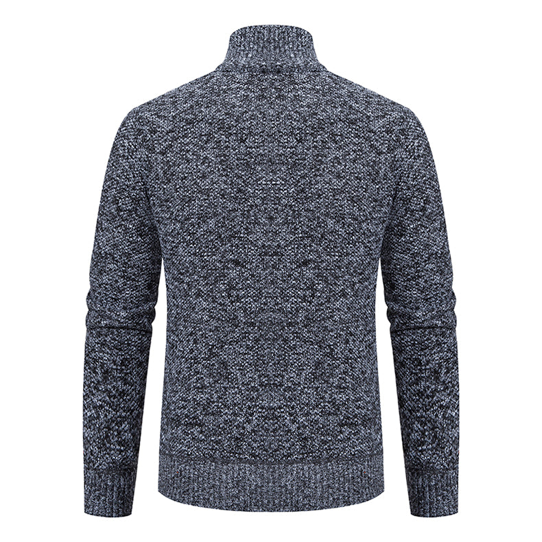 Men's Textured Full Zip Cardigan with Ribbed Collar and Pockets