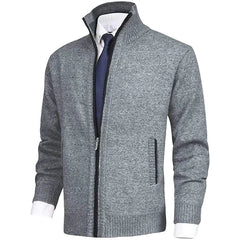 Men's Textured Full Zip Cardigan with Ribbed Collar and Pockets