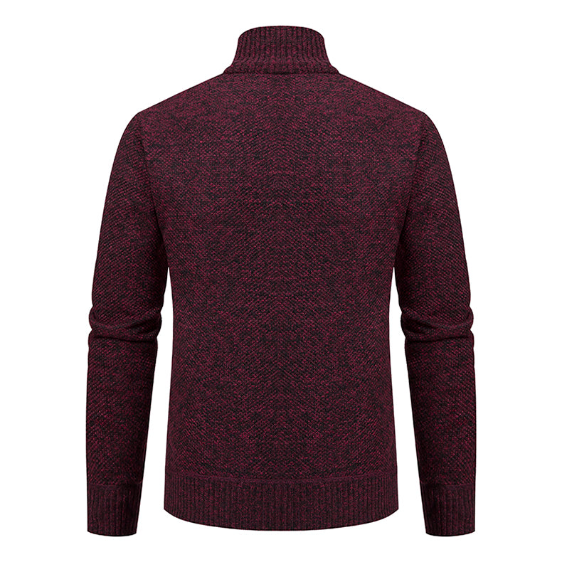 Men's Textured Full Zip Cardigan with Ribbed Collar and Pockets