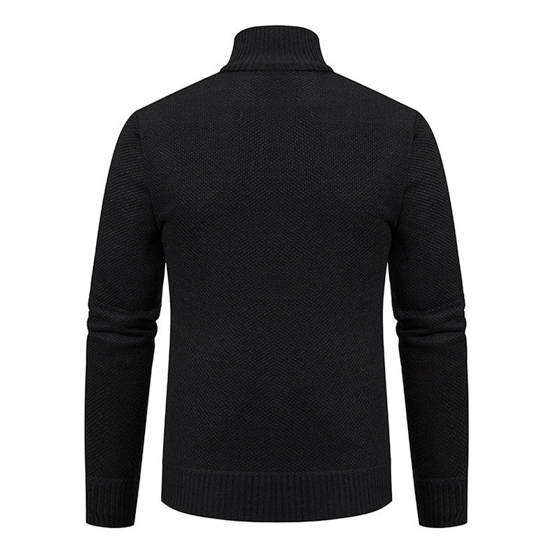 Men's Textured Full Zip Cardigan with Ribbed Collar and Pockets