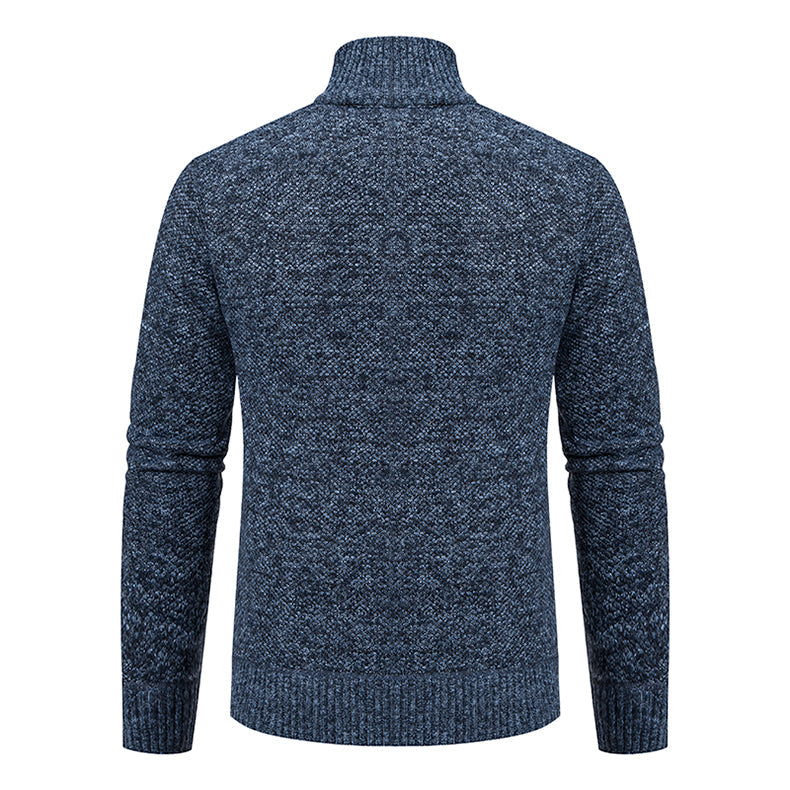 Men's Textured Full Zip Cardigan with Ribbed Collar and Pockets